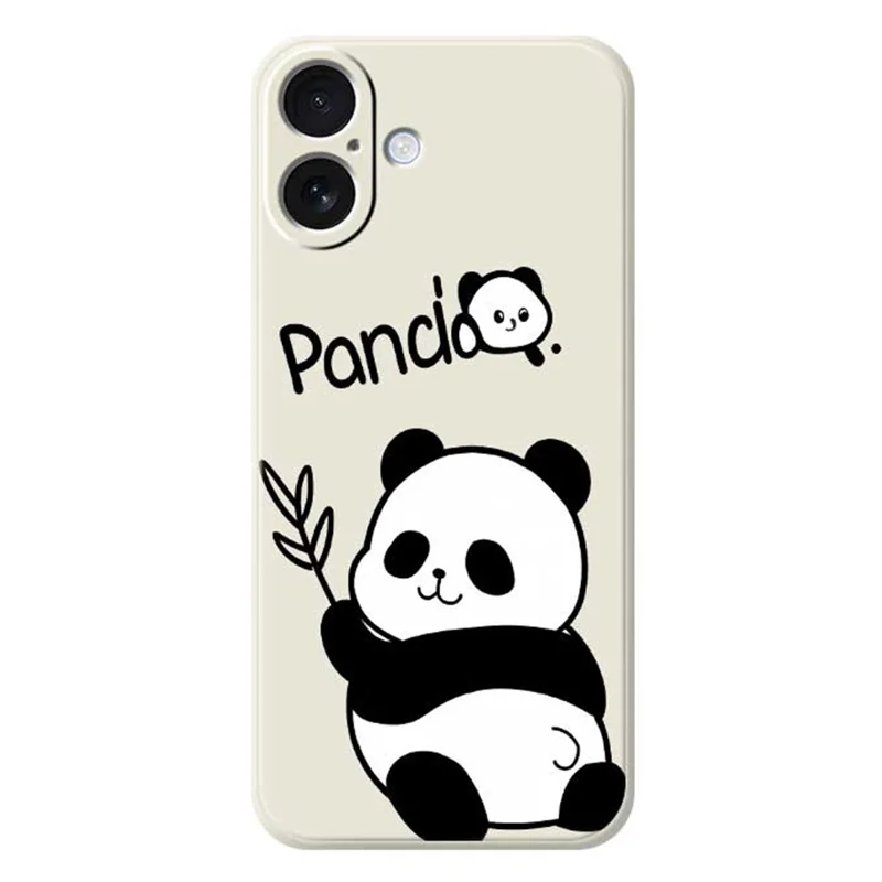 Étui pour iPhone 17 Motif Panda Impression Bords Droits Coque Arrière TPU - Beige