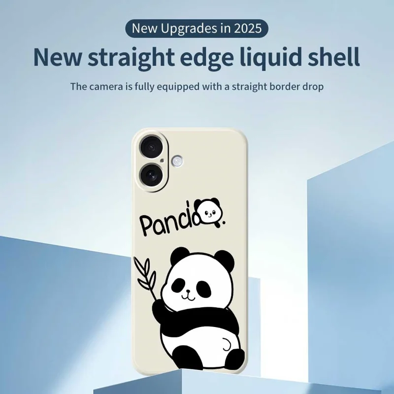 Étui pour iPhone 17 Motif Panda Impression Bords Droits Coque Arrière TPU - Beige