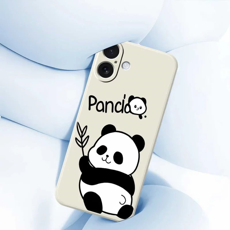 Étui pour iPhone 17 Motif Panda Impression Bords Droits Coque Arrière TPU - Beige