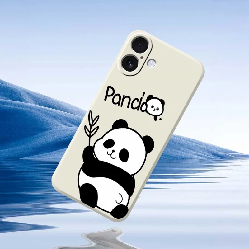 Étui pour iPhone 17 Motif Panda Impression Bords Droits Coque Arrière TPU - Beige