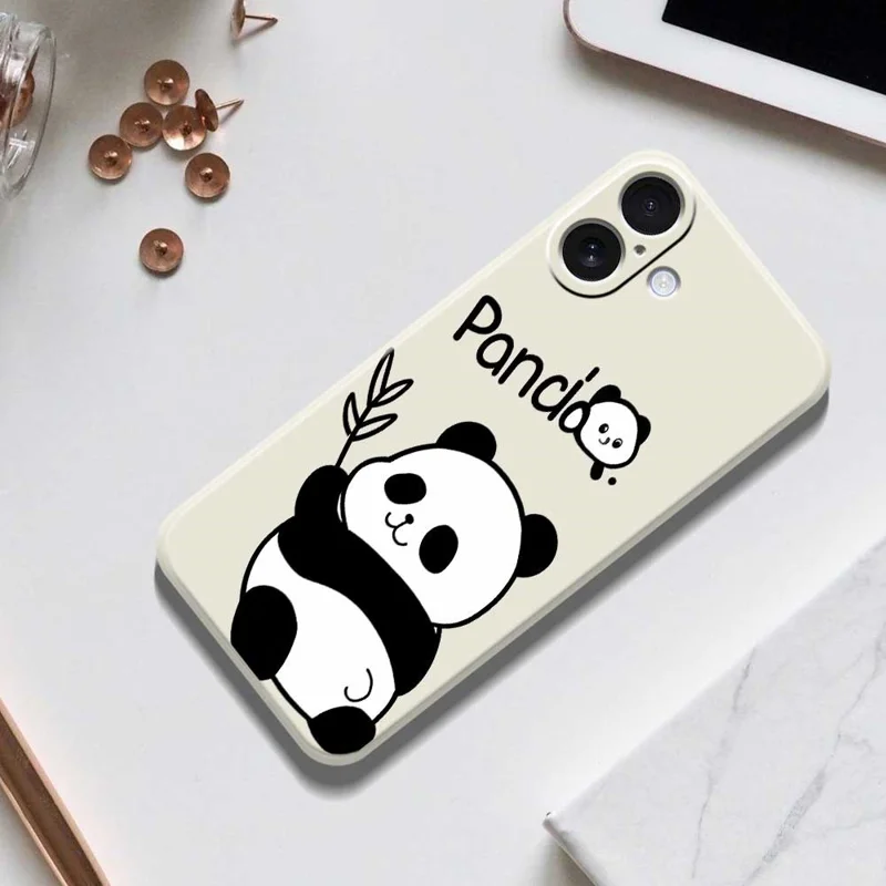 Voor iPhone 17 Hoesje Panda Patroon Afdrukking Rechte Rand TPU Telefoon Achterkant - Paars