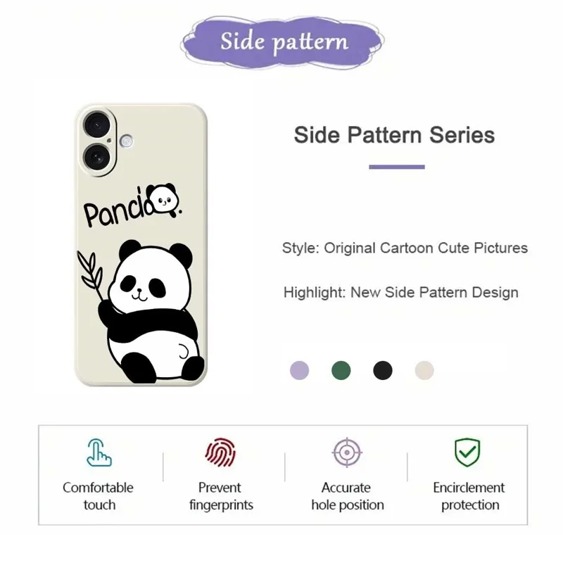 Voor iPhone 17 Hoesje Panda Patroon Afdrukking Rechte Rand TPU Telefoon Achterkant - Paars