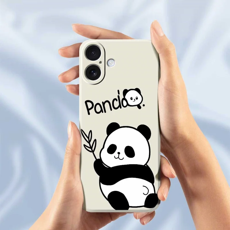 Voor iPhone 17 Hoesje Panda Patroon Afdrukking Rechte Rand TPU Telefoon Achterkant - Paars