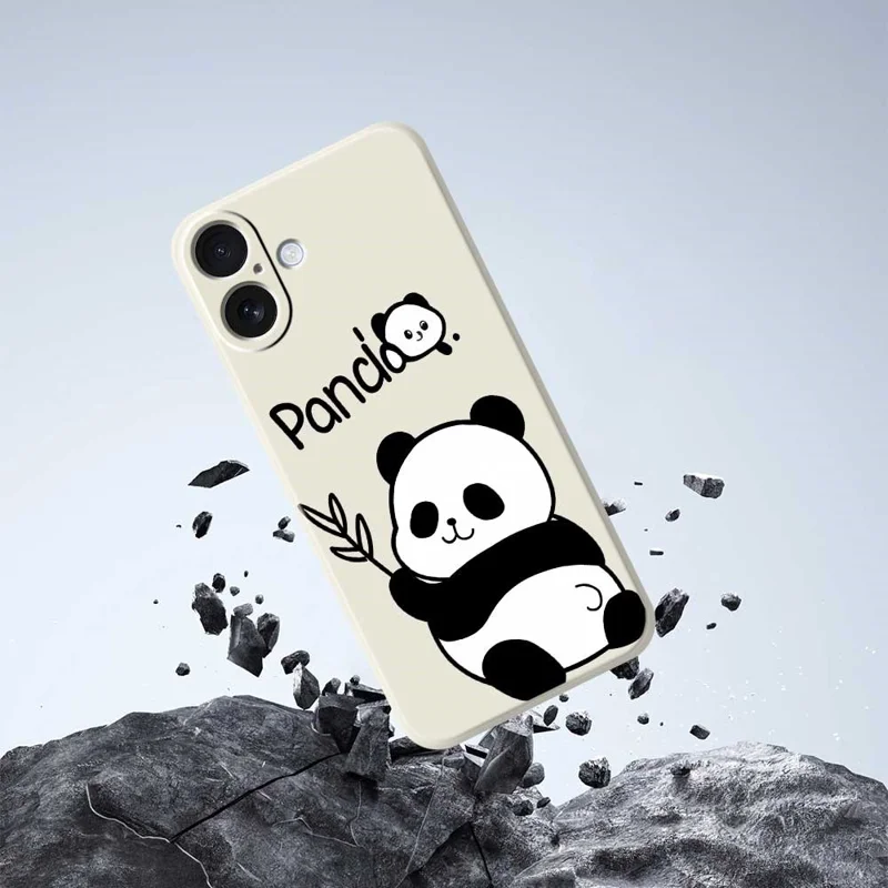 Voor iPhone 17 Hoesje Panda Patroon Afdrukking Rechte Rand TPU Telefoon Achterkant - Paars