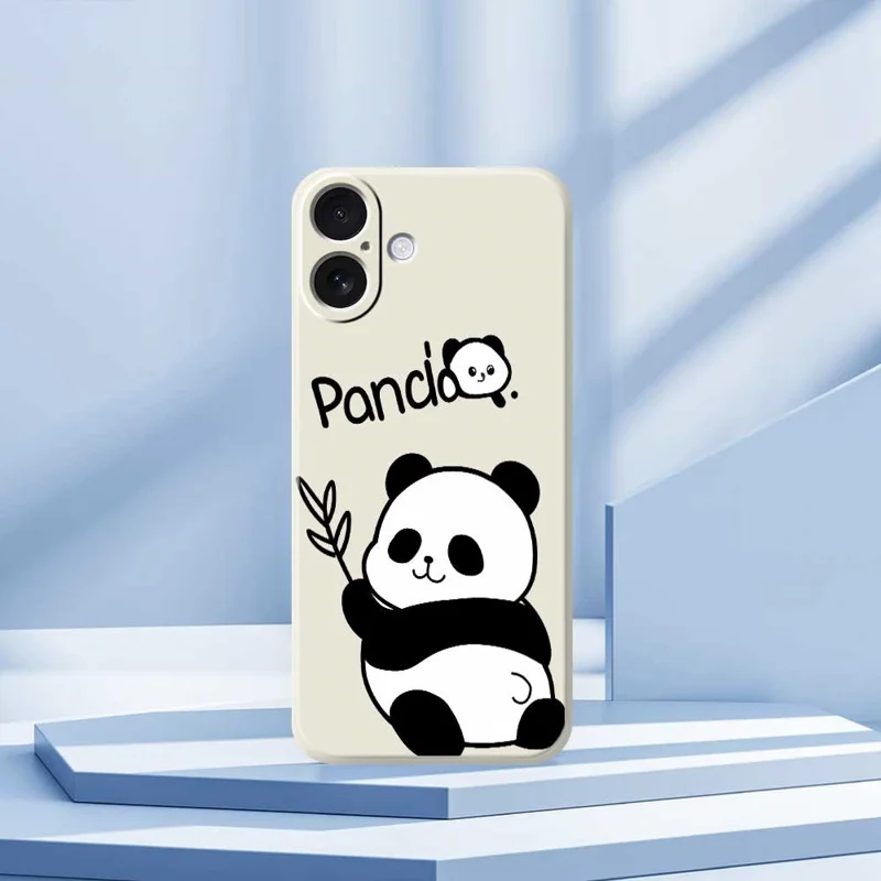 Voor iPhone 17 Hoesje Panda Patroon Afdrukking Rechte Rand TPU Telefoon Achterkant - Paars