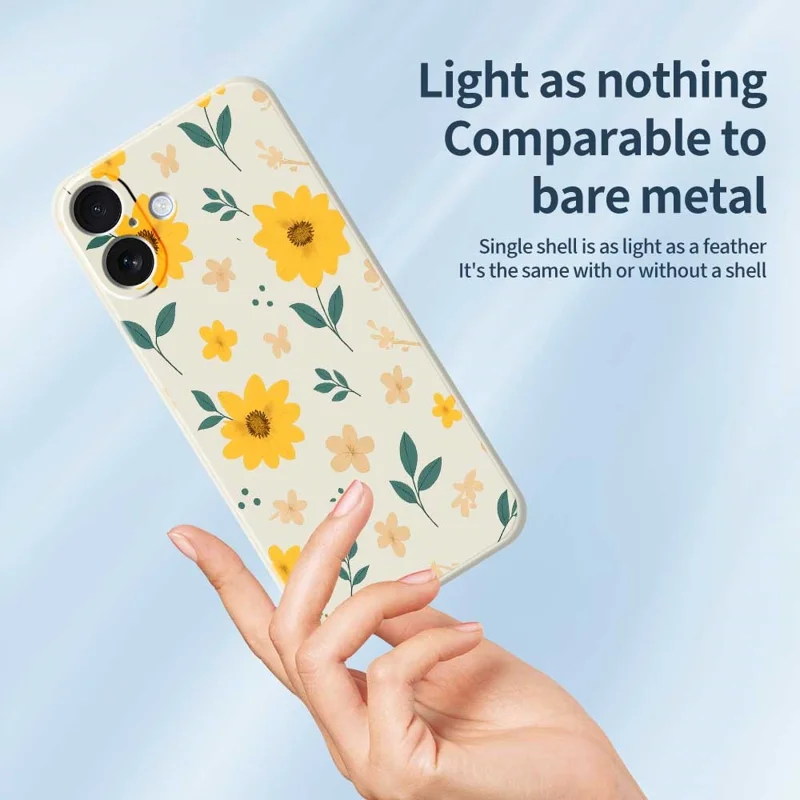 For iPhone 17 Case Yellow Floral and Leaves Pattern Printing Straight Edge TPU Phone Back Cover - Beige