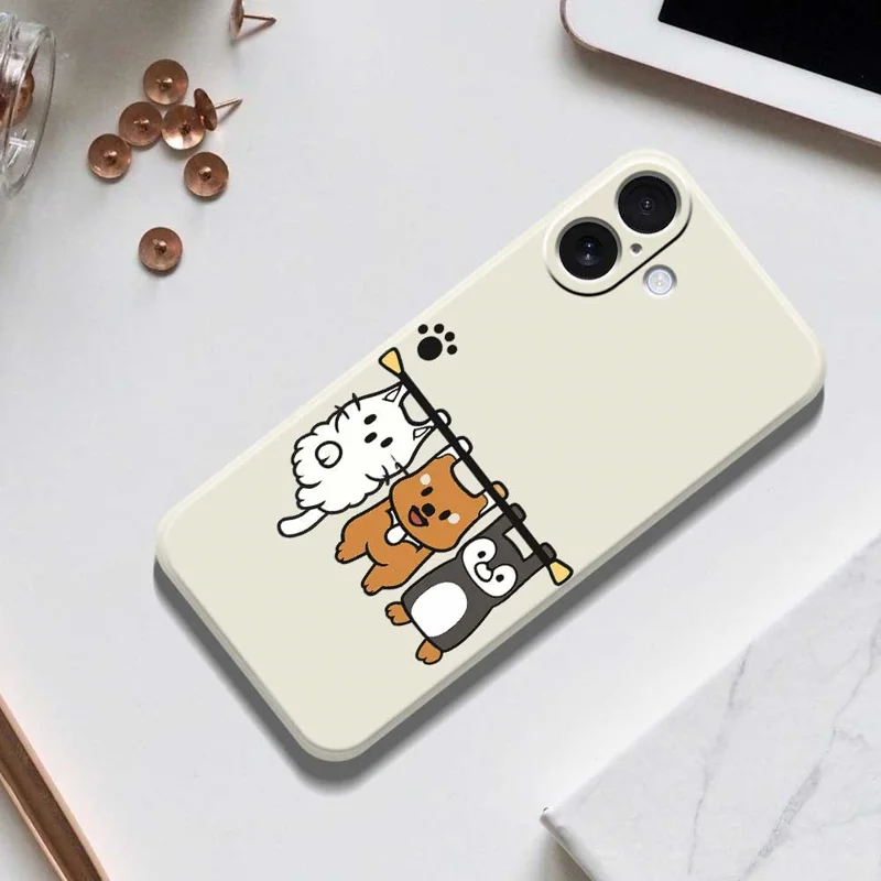 For iPhone 17 Case Three Animal Dolls Pattern Printing Straight Edge TPU Phone Back Cover - Beige