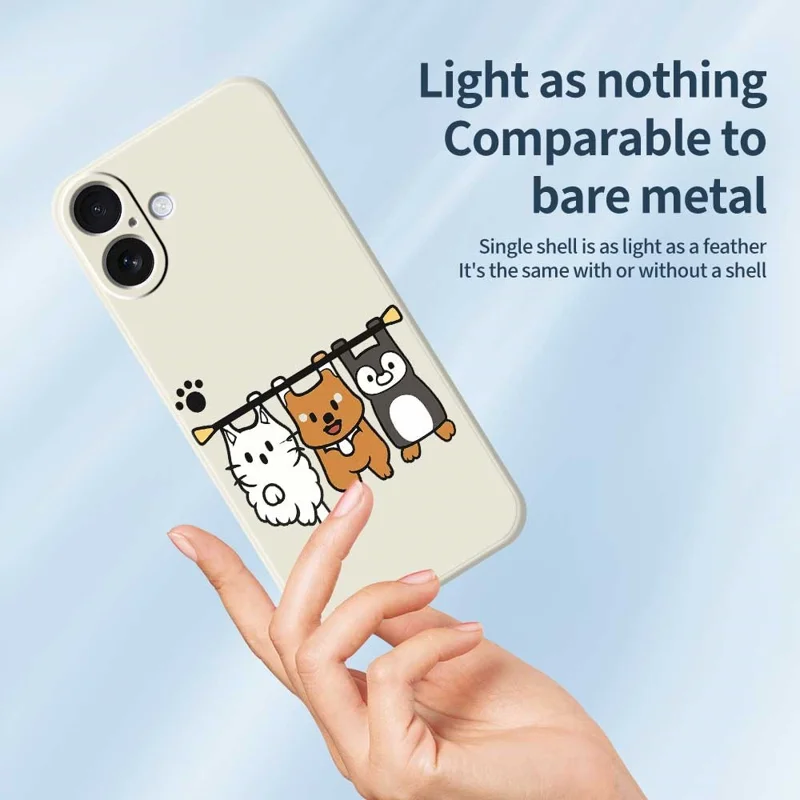 For iPhone 17 Case Three Animal Dolls Pattern Printing Straight Edge TPU Phone Back Cover - Beige