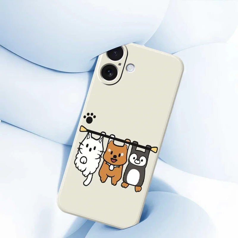 For iPhone 17 Case Three Animal Dolls Pattern Printing Straight Edge TPU Phone Back Cover - Beige