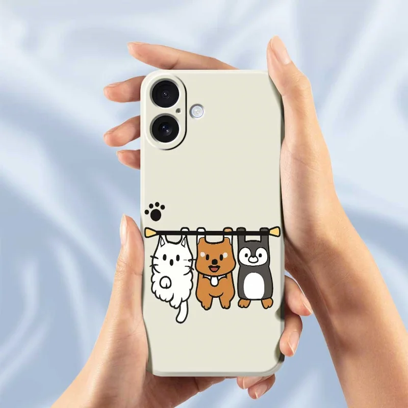 For iPhone 17 Case Three Animal Dolls Pattern Printing Straight Edge TPU Phone Back Cover - Beige
