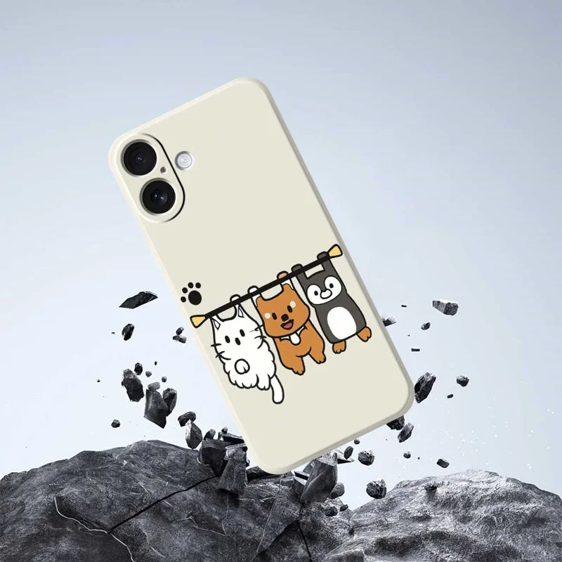 For iPhone 17 Case Three Animal Dolls Pattern Printing Straight Edge TPU Phone Back Cover - Beige