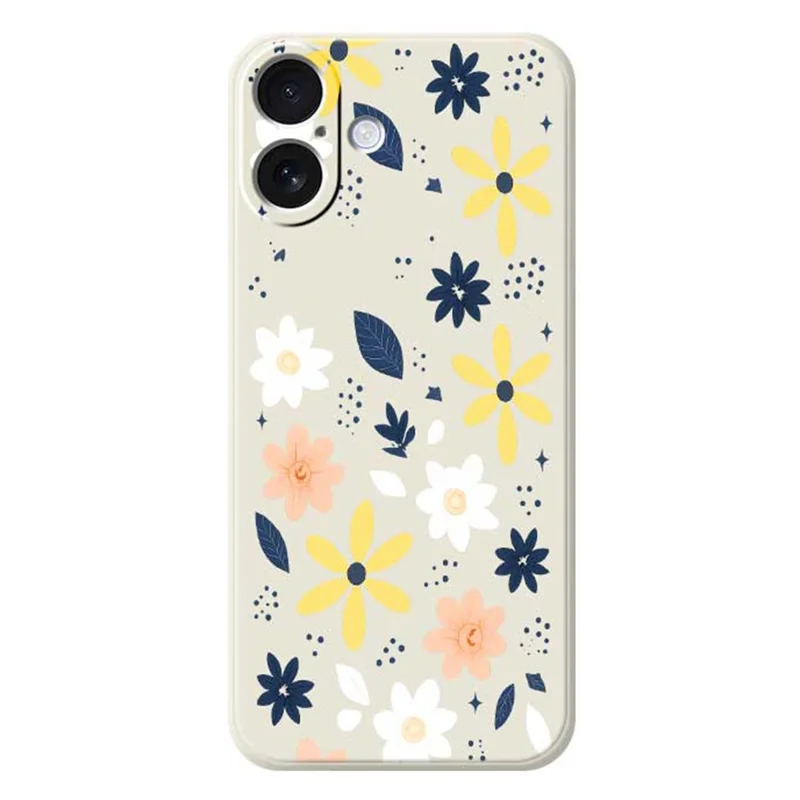 For iPhone 17 Case Colorful Floral Blue Leaves Pattern Printing Straight Edge TPU Phone Back Cover - Beige