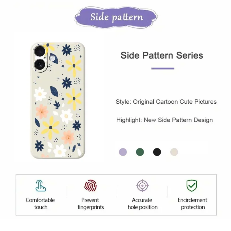 For iPhone 17 Case Colorful Floral Blue Leaves Pattern Printing Straight Edge TPU Phone Back Cover - Beige