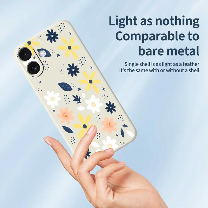 For iPhone 17 Case Colorful Floral Blue Leaves Pattern Printing Straight Edge TPU Phone Back Cover - Beige