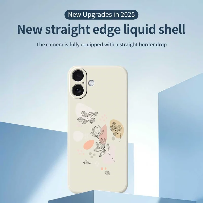 For iPhone 17 Case Sketch Leaves Pattern Printing Straight Edge TPU Phone Back Cover - Beige