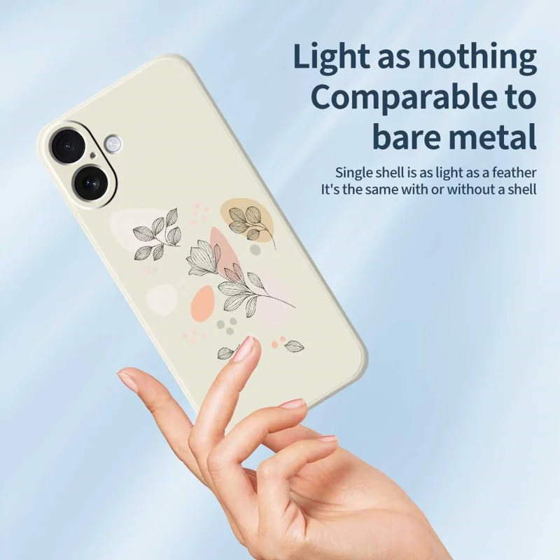 For iPhone 17 Case Sketch Leaves Pattern Printing Straight Edge TPU Phone Back Cover - Beige