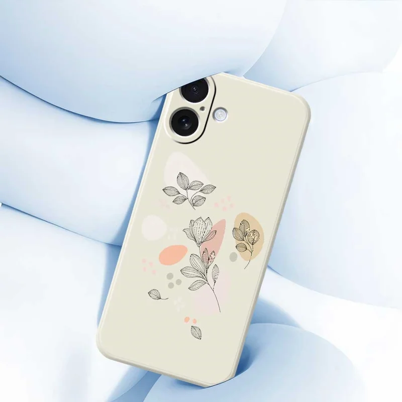 For iPhone 17 Case Sketch Leaves Pattern Printing Straight Edge TPU Phone Back Cover - Beige