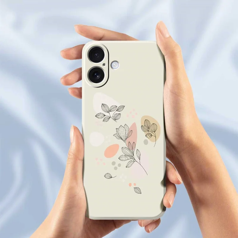 For iPhone 17 Case Sketch Leaves Pattern Printing Straight Edge TPU Phone Back Cover - Beige