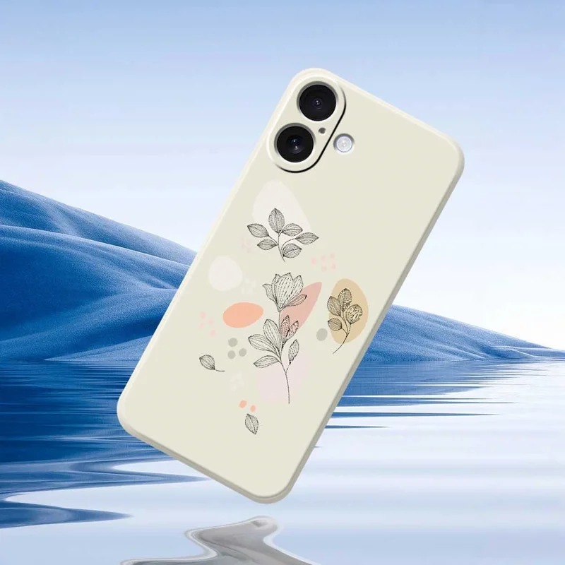 For iPhone 17 Case Sketch Leaves Pattern Printing Straight Edge TPU Phone Back Cover - Beige