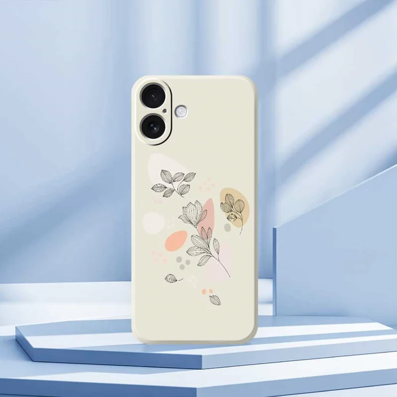 For iPhone 17 Case Sketch Leaves Pattern Printing Straight Edge TPU Phone Back Cover - Beige