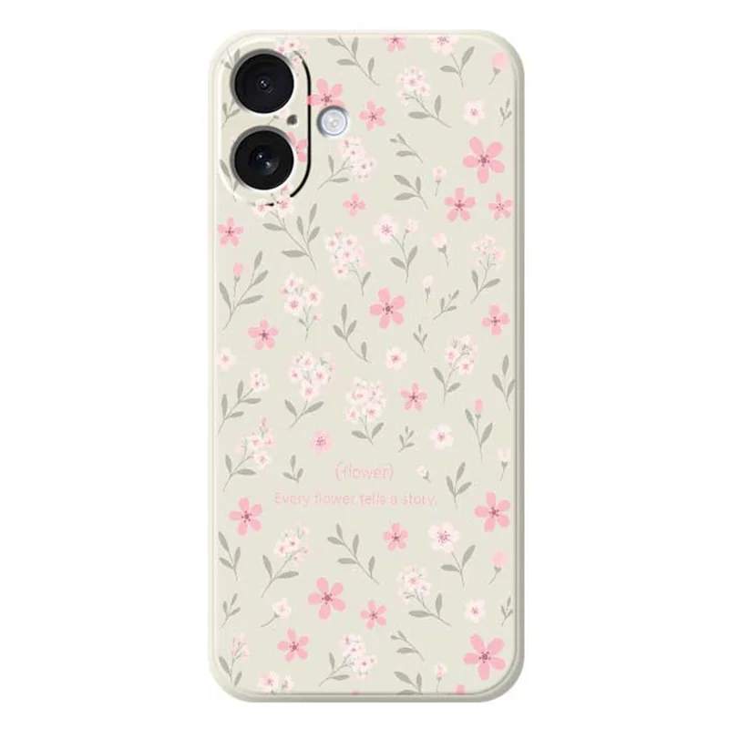 For iPhone 17 Case Small Flower Pattern Printing Straight Edge TPU Phone Back Cover - Beige