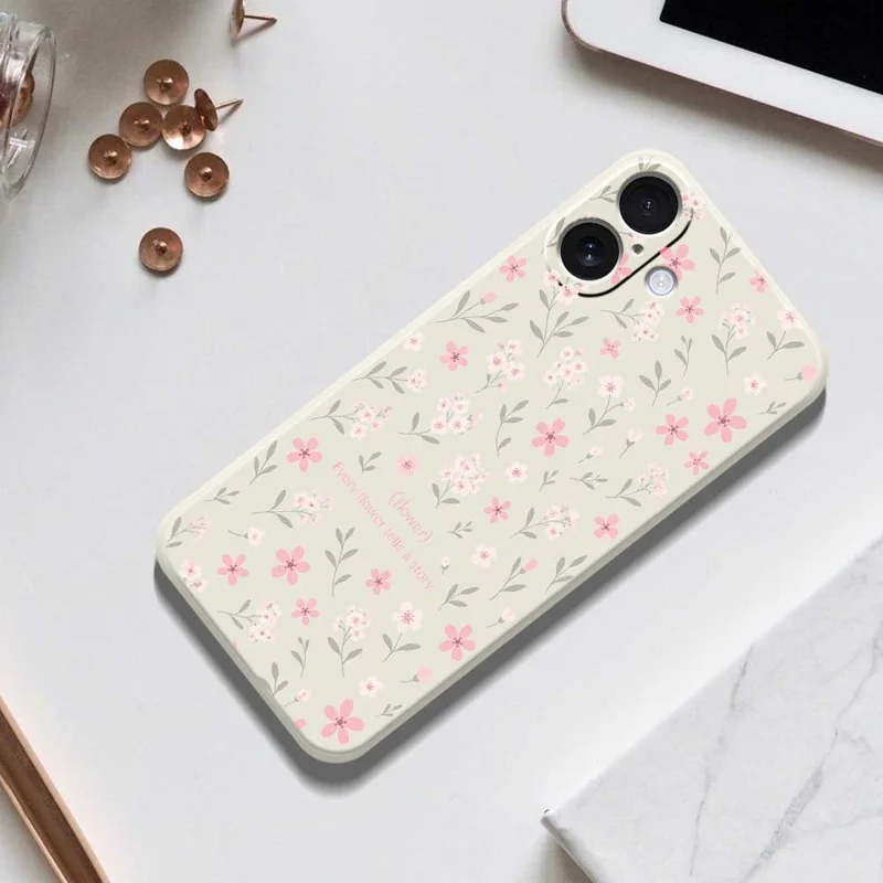 For iPhone 17 Case Small Flower Pattern Printing Straight Edge TPU Phone Back Cover - Beige