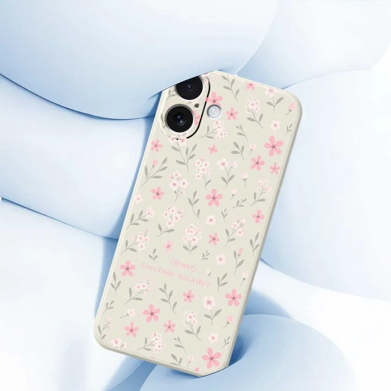 For iPhone 17 Case Small Flower Pattern Printing Straight Edge TPU Phone Back Cover - Beige