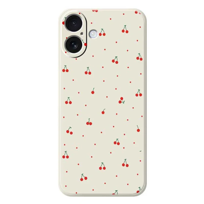 For iPhone 17 Case Red Cherry Pattern Printing Straight Edge TPU Phone Back Cover - Beige