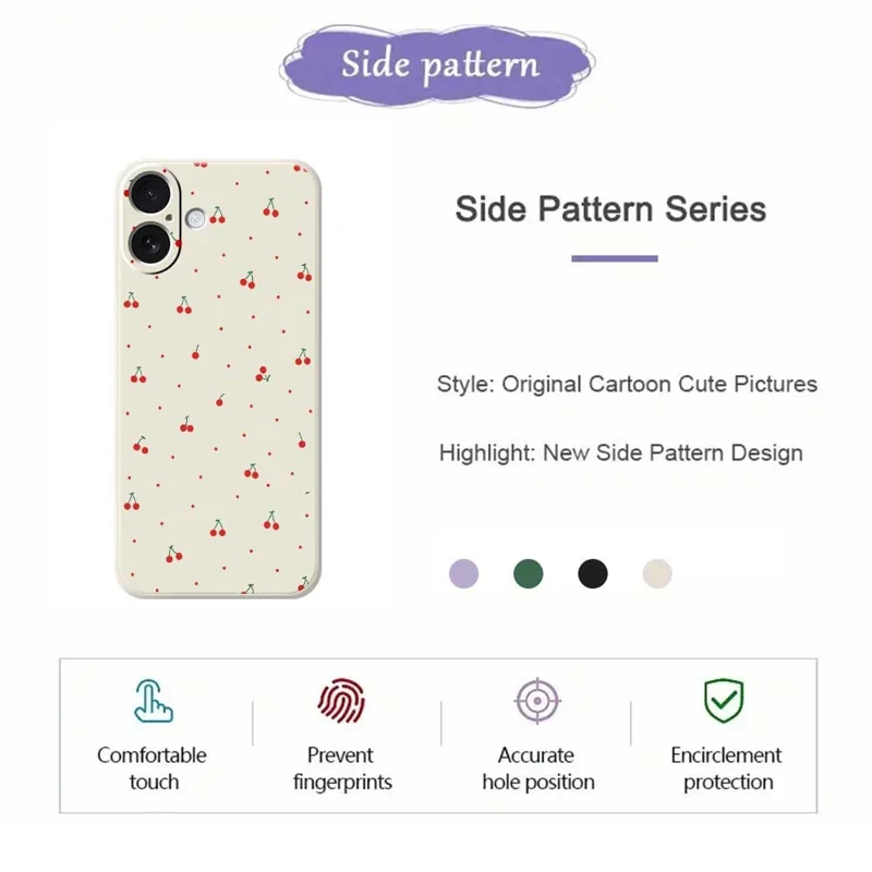 For iPhone 17 Case Red Cherry Pattern Printing Straight Edge TPU Phone Back Cover - Beige