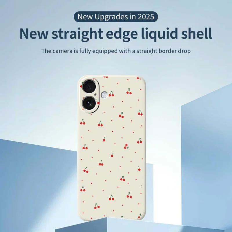 For iPhone 17 Case Red Cherry Pattern Printing Straight Edge TPU Phone Back Cover - Beige