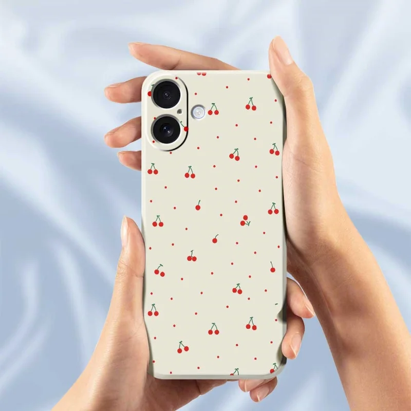 For iPhone 17 Case Red Cherry Pattern Printing Straight Edge TPU Phone Back Cover - Beige