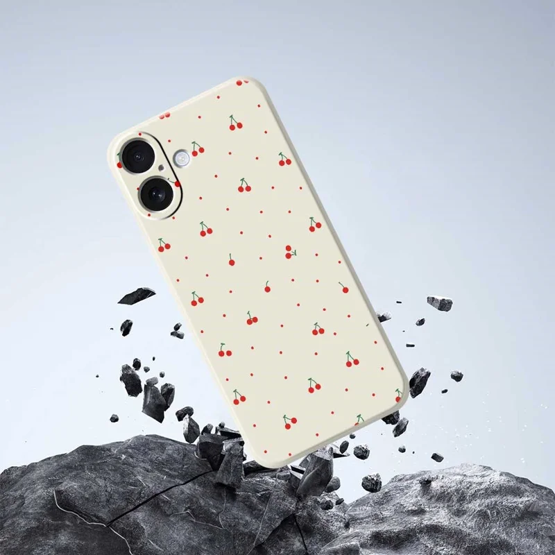 For iPhone 17 Case Red Cherry Pattern Printing Straight Edge TPU Phone Back Cover - Beige