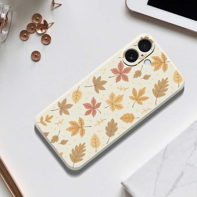 For iPhone 17 Case Leaves Pattern Printing Straight Edge TPU Phone Back Cover - Beige