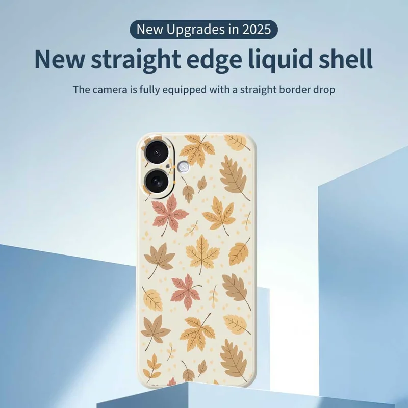For iPhone 17 Case Leaves Pattern Printing Straight Edge TPU Phone Back Cover - Beige