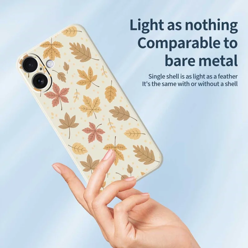 For iPhone 17 Case Leaves Pattern Printing Straight Edge TPU Phone Back Cover - Beige