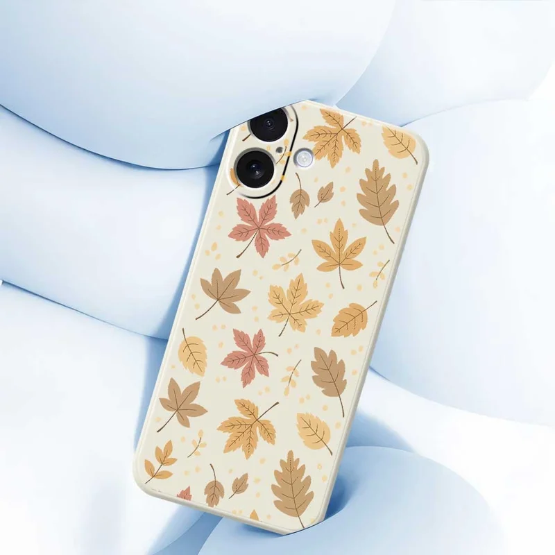 For iPhone 17 Case Leaves Pattern Printing Straight Edge TPU Phone Back Cover - Beige