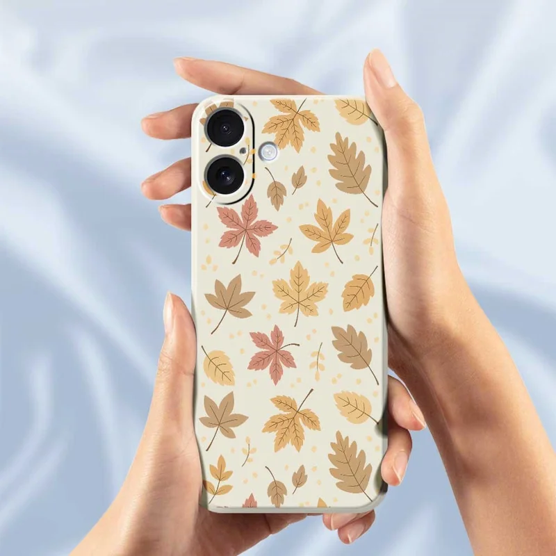 For iPhone 17 Case Leaves Pattern Printing Straight Edge TPU Phone Back Cover - Beige