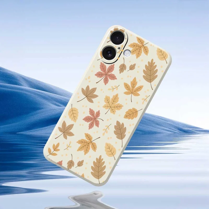 For iPhone 17 Case Leaves Pattern Printing Straight Edge TPU Phone Back Cover - Beige