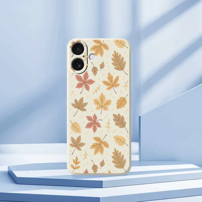 For iPhone 17 Case Leaves Pattern Printing Straight Edge TPU Phone Back Cover - Beige