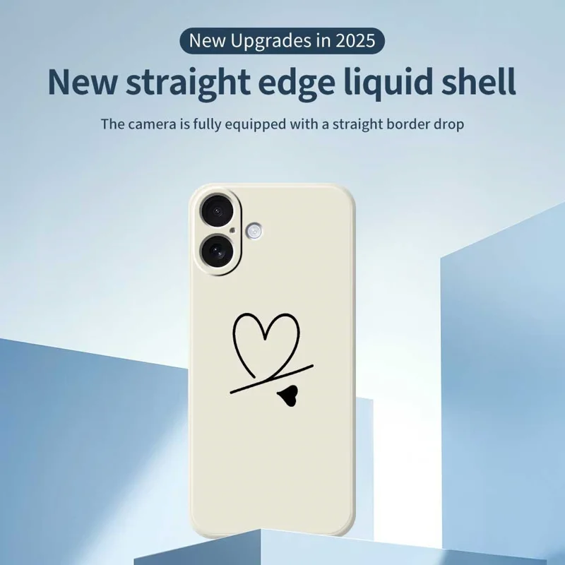For iPhone 17 Case Black Love Pattern Printing Straight Edge TPU Phone Back Cover - Beige