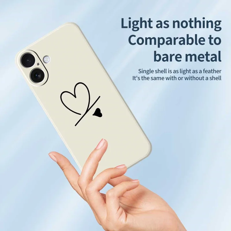 For iPhone 17 Case Black Love Pattern Printing Straight Edge TPU Phone Back Cover - Beige