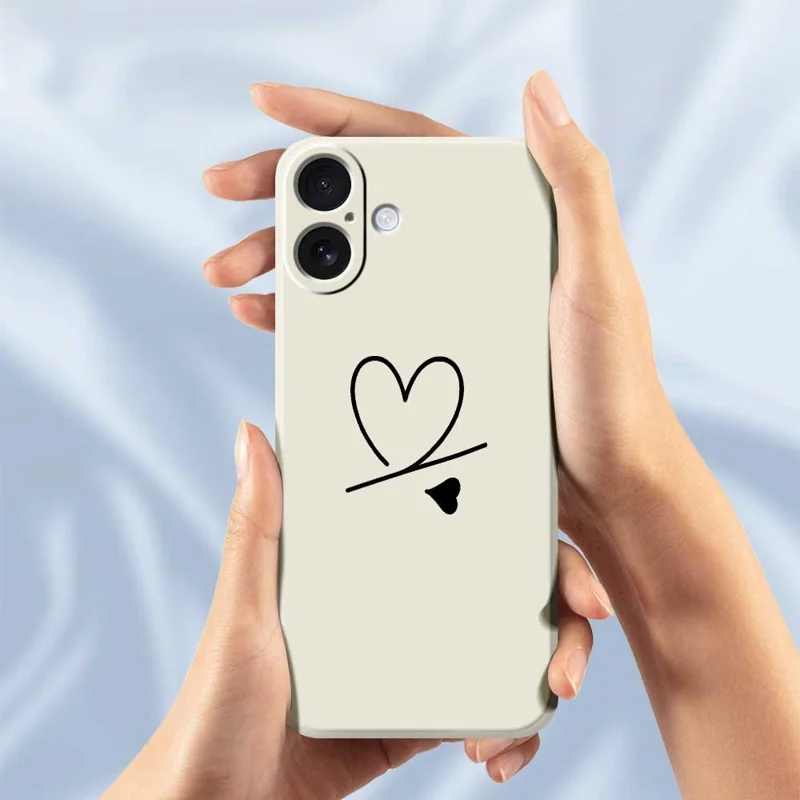 For iPhone 17 Case Black Love Pattern Printing Straight Edge TPU Phone Back Cover - Beige