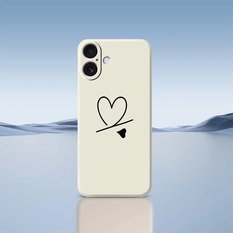 For iPhone 17 Case Black Love Pattern Printing Straight Edge TPU Phone Back Cover - Beige
