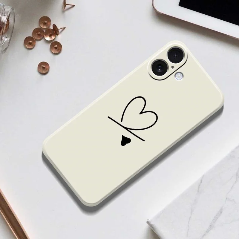 For iPhone 17 Case Black Love Pattern Printing Straight Edge TPU Phone Back Cover - Beige