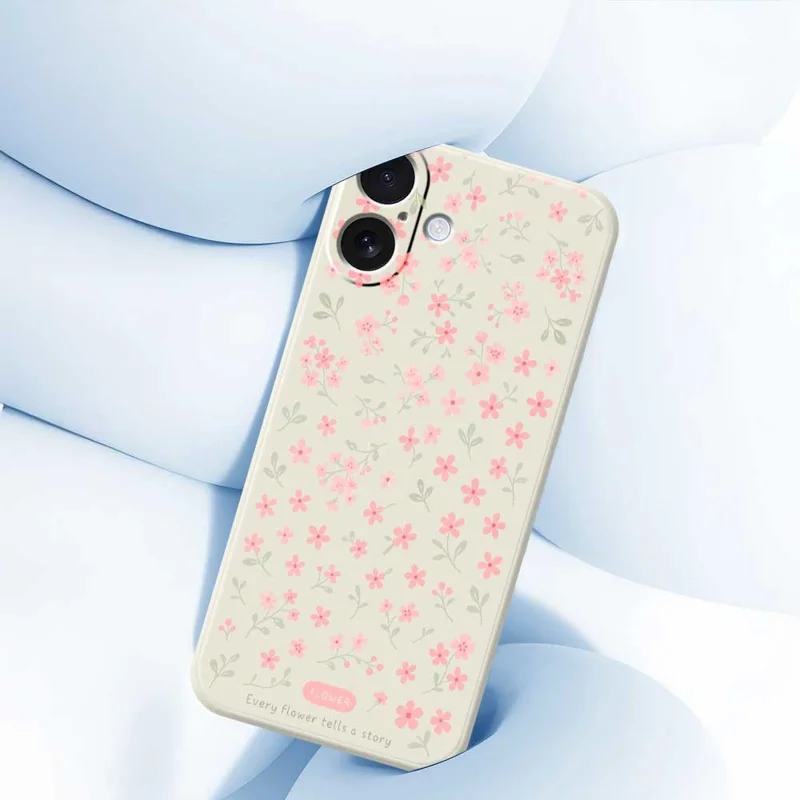 For iPhone 17 Case Pink Small Flowers Pattern Printing Straight Edge TPU Phone Back Cover - Beige