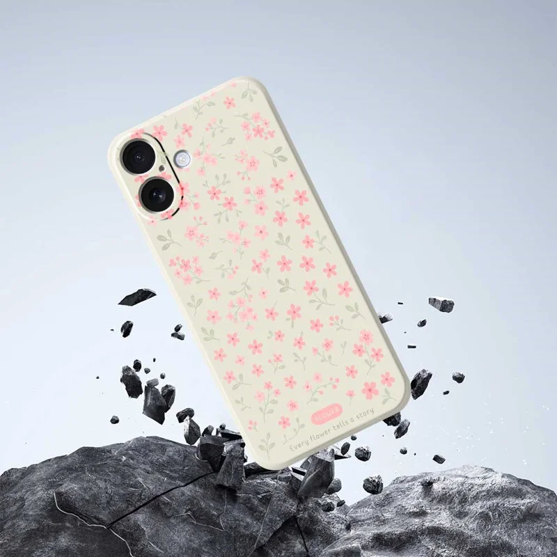 For iPhone 17 Case Pink Small Flowers Pattern Printing Straight Edge TPU Phone Back Cover - Beige