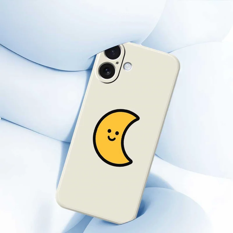 For iPhone 17 Case Yellow Moon Pattern Printing Straight Edge TPU Phone Back Cover - Beige