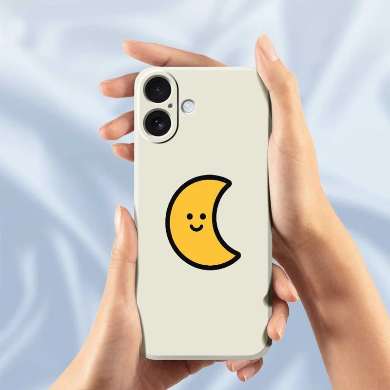 For iPhone 17 Case Yellow Moon Pattern Printing Straight Edge TPU Phone Back Cover - Beige