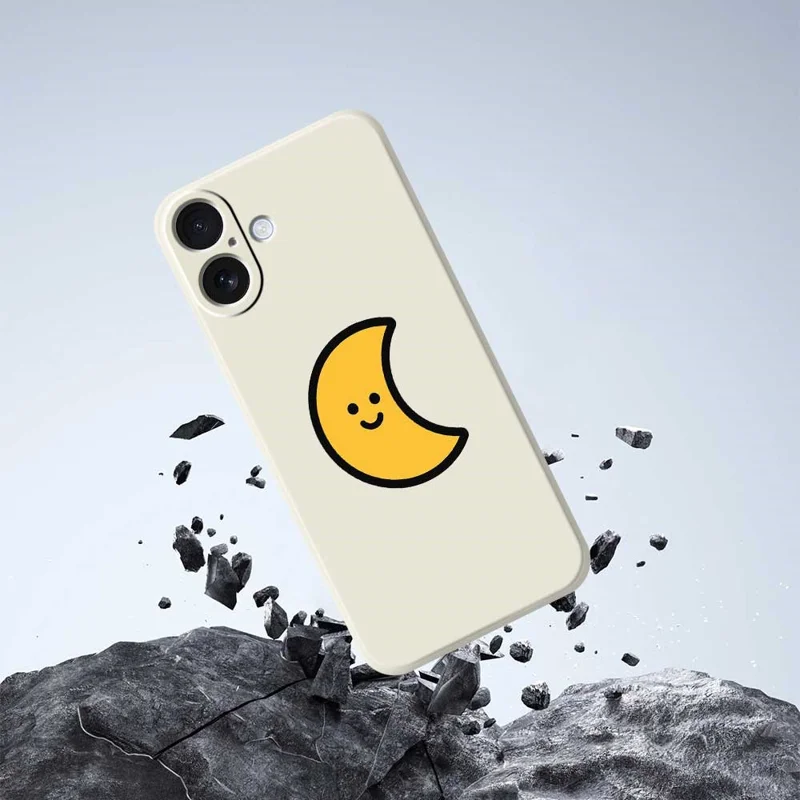 For iPhone 17 Case Yellow Moon Pattern Printing Straight Edge TPU Phone Back Cover - Beige