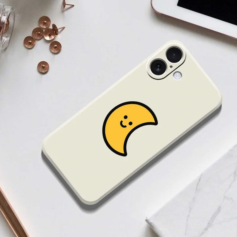 For iPhone 17 Case Yellow Moon Pattern Printing Straight Edge TPU Phone Back Cover - Beige